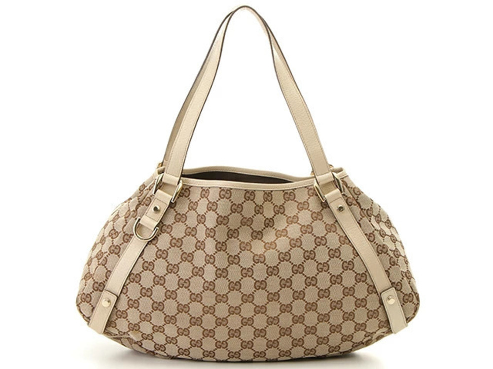 Gucci tote bag GG canvas calfskin Beige Cream brown